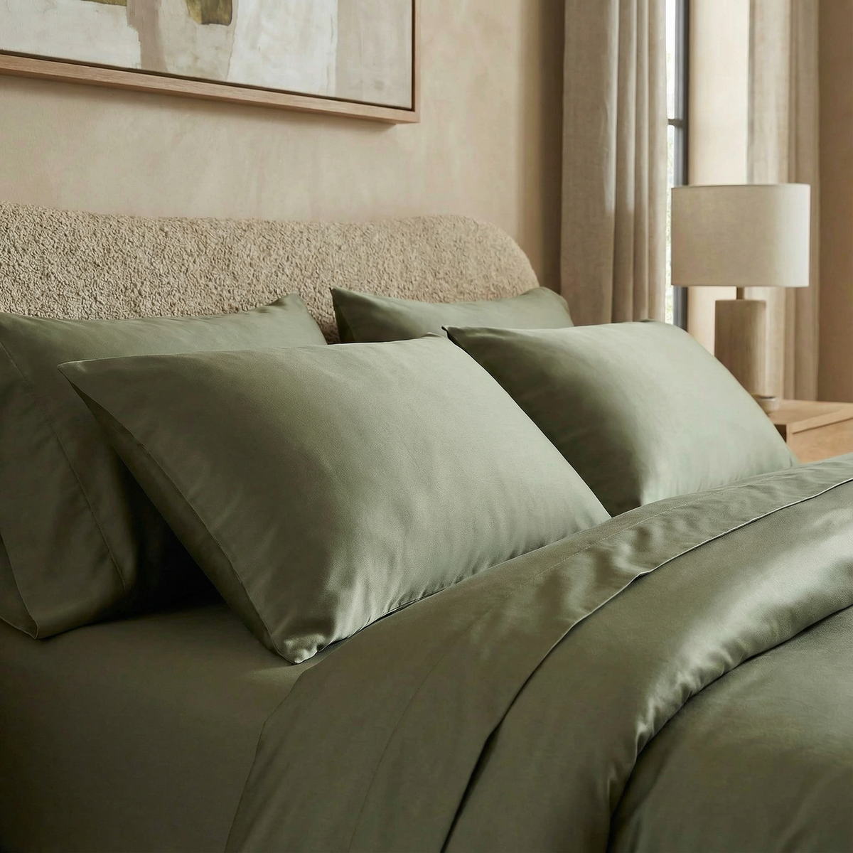A serene accent in fern green, perfect for layering into warm, neutral bedding
