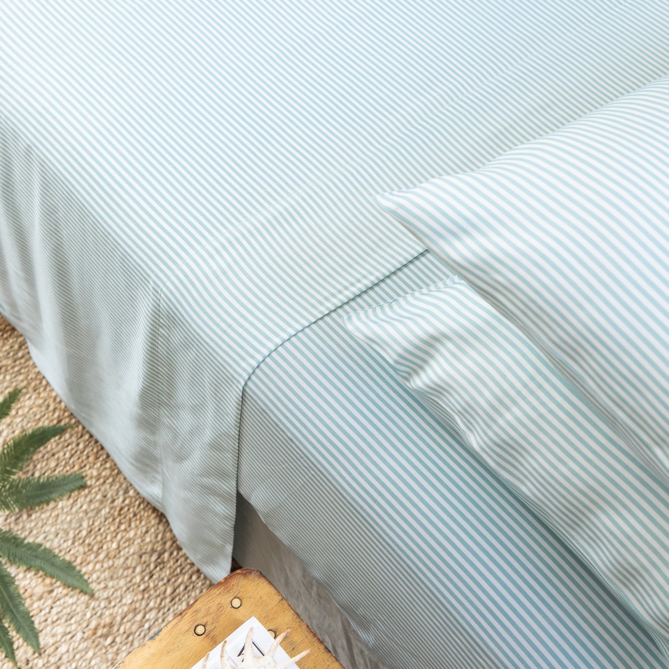 Starlight Blue Stripes | Signature Sateen Sheet Set Made with 100% Organic Bamboo #Color_starlightbluestripes