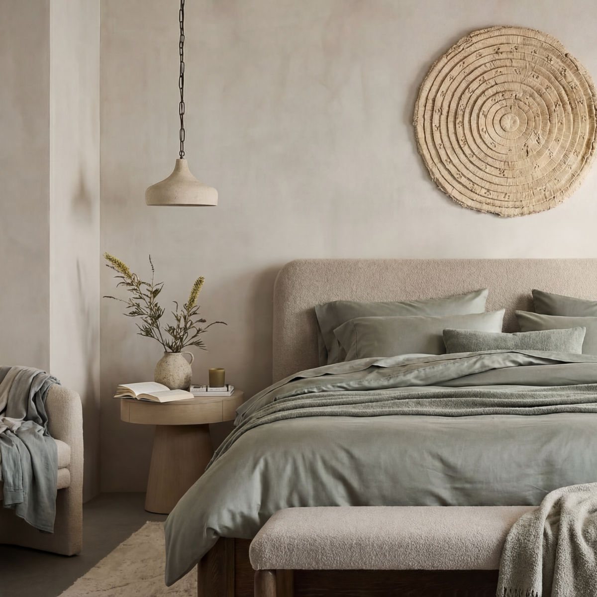 A softly made bed with ettitude bedding