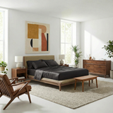 Luxe duvet in night brings dramatic contrast and cozy sophistication to neutral interiors.