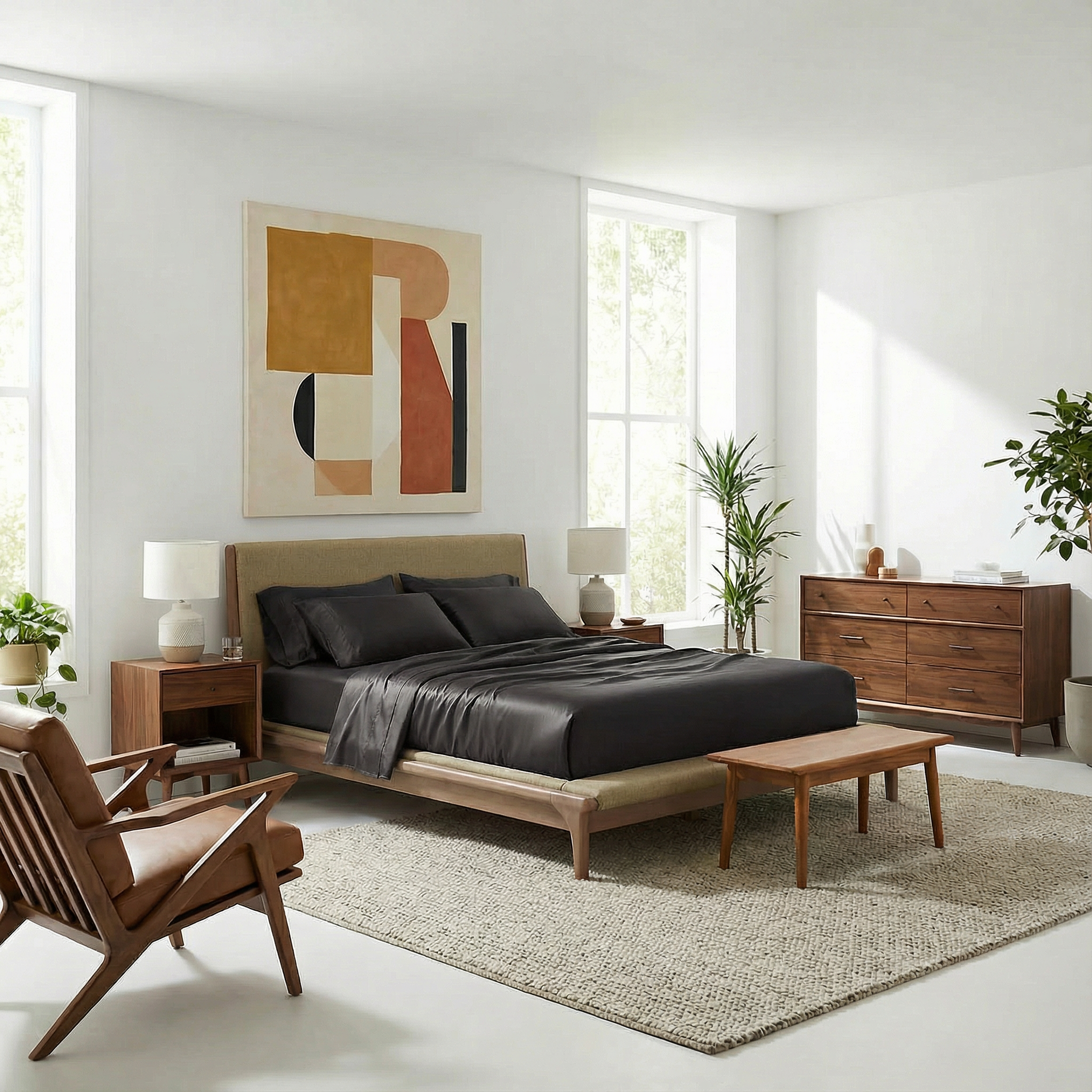 Luxe duvet in night brings dramatic contrast and cozy sophistication to neutral interiors.