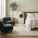 Modern bedroom with silky-soft bamboo sheets in cloud white