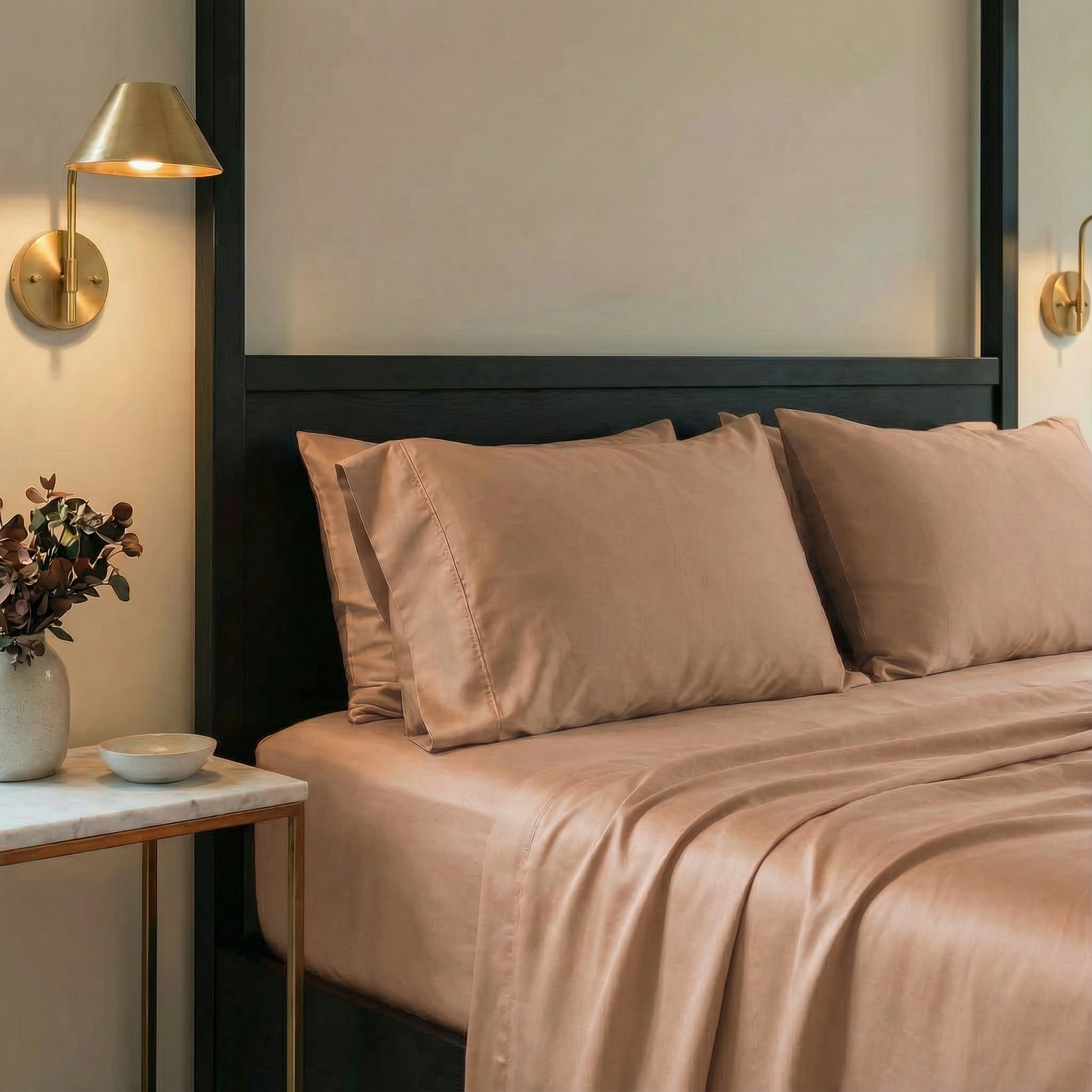 Warm clay pillowcases add a cozy, earthy layer to minimalist bedding with soft, natural charm