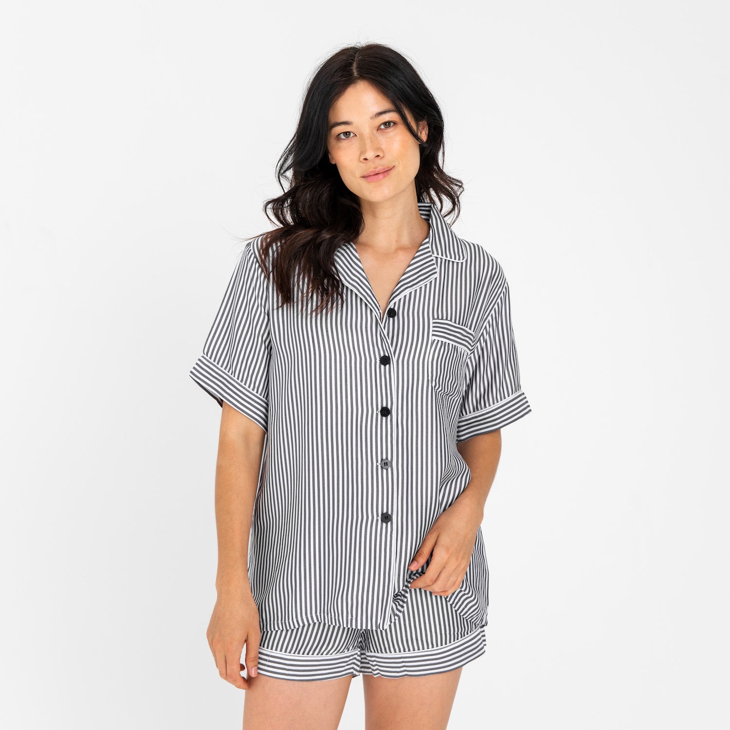 Slate Stripes | Short Sleeve PJ Shirt Made With Bamboo #Color_slatestripes
