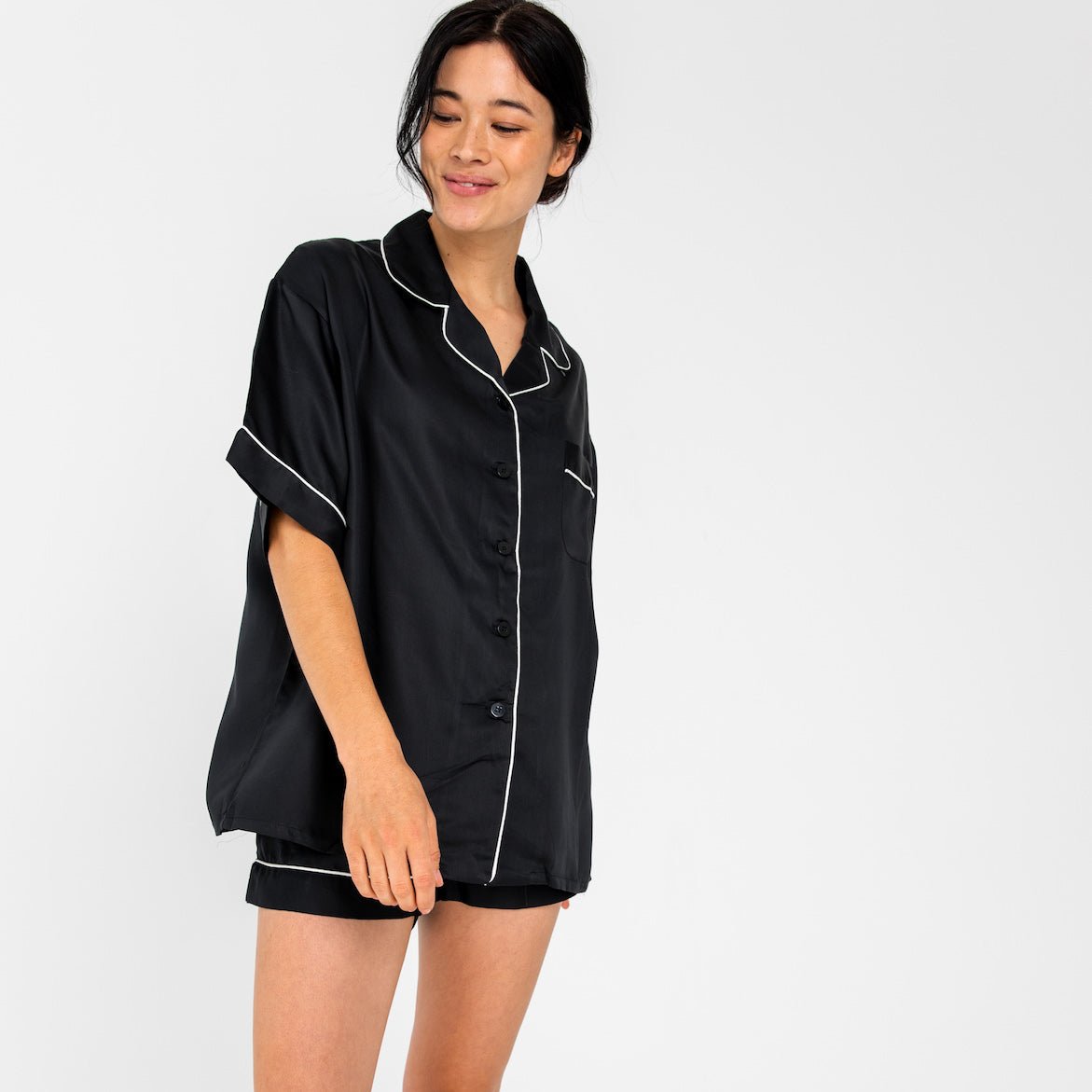 Onyx | Short Sleeve PJ Shirt Made With Bamboo #Color_onyx