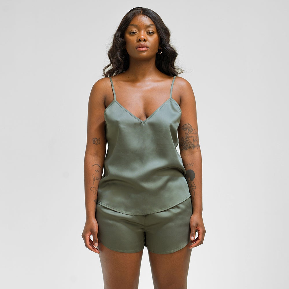 Moss | Signature Sateen Shortie Made With 100% Organic Bamboo #Color_moss