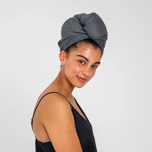 Slate | Waffle Hair Towel Made With 100% Organic Bamboo #Color_slate