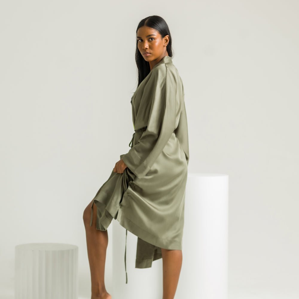 Moss | Signature Sateen Robe Made With 100% Organic Bamboo #Color_moss