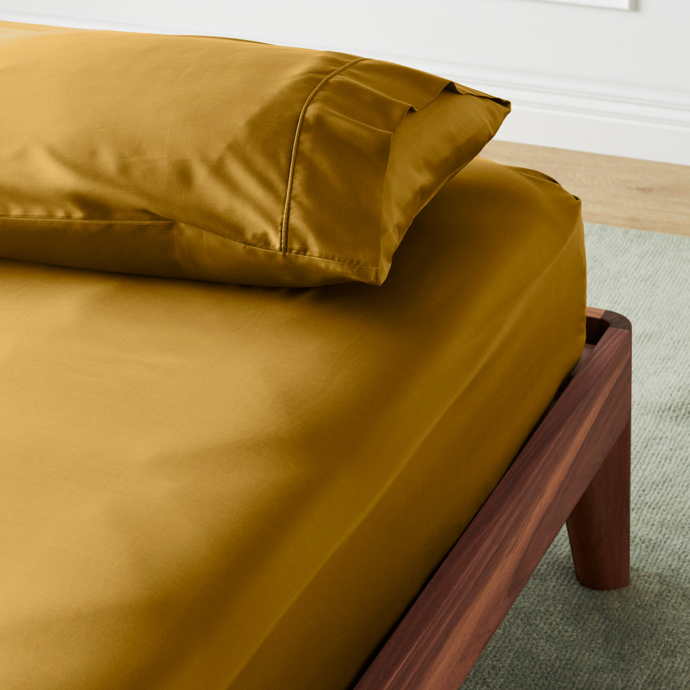 Saffron | Signature Sateen Fitted Sheet Made with 100% Organic Bamboo #Color_saffron