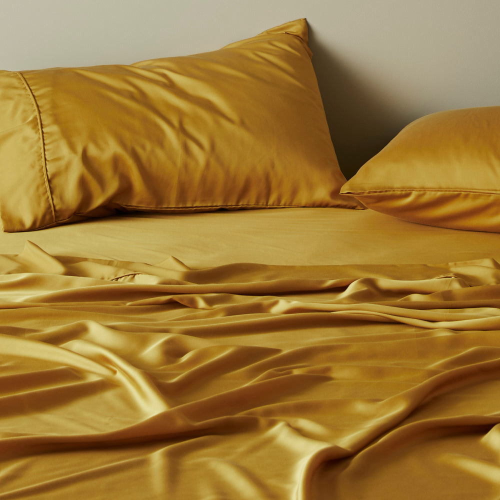 Saffron | Signature Sateen Fitted Sheet Made with 100% Organic Bamboo #Color_saffron
