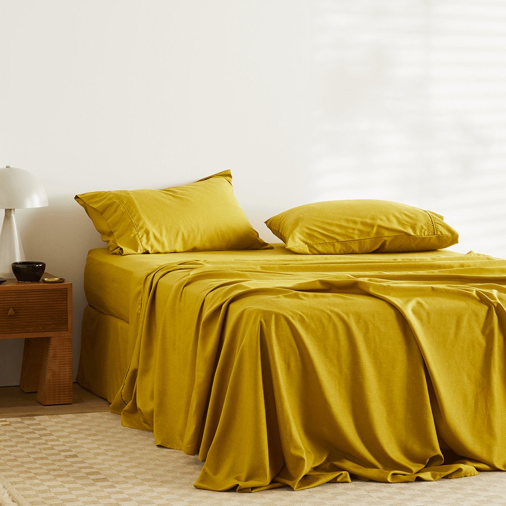 Honey | Linen+ Sheet Set Made with 100% Organic Bamboo Hemp #Color_honey