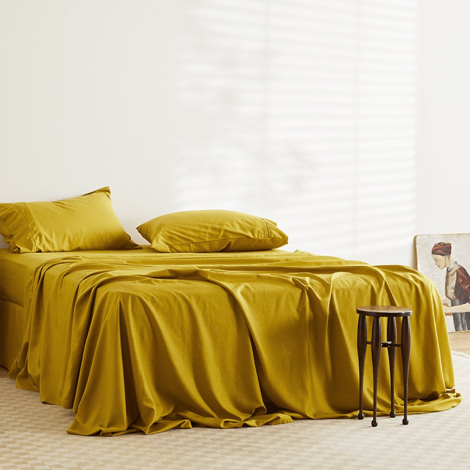 Honey | Linen+ Sheet Set Made with 100% Organic Bamboo Hemp #Color_honey