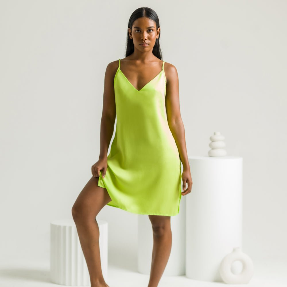 Lime | Sateen Slip Dress Made With Bamboo #Color_lime