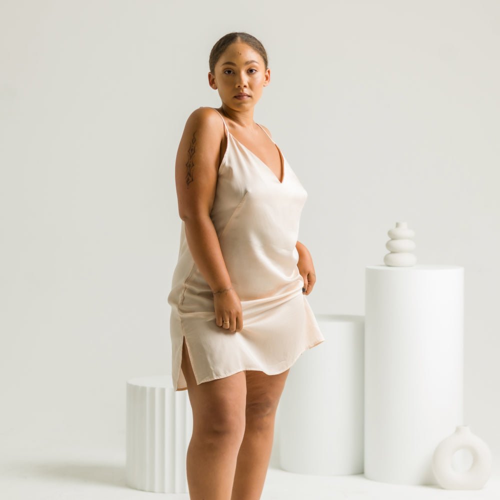 Oat | Sateen Slip Dress Made With Bamboo #Color_oat
