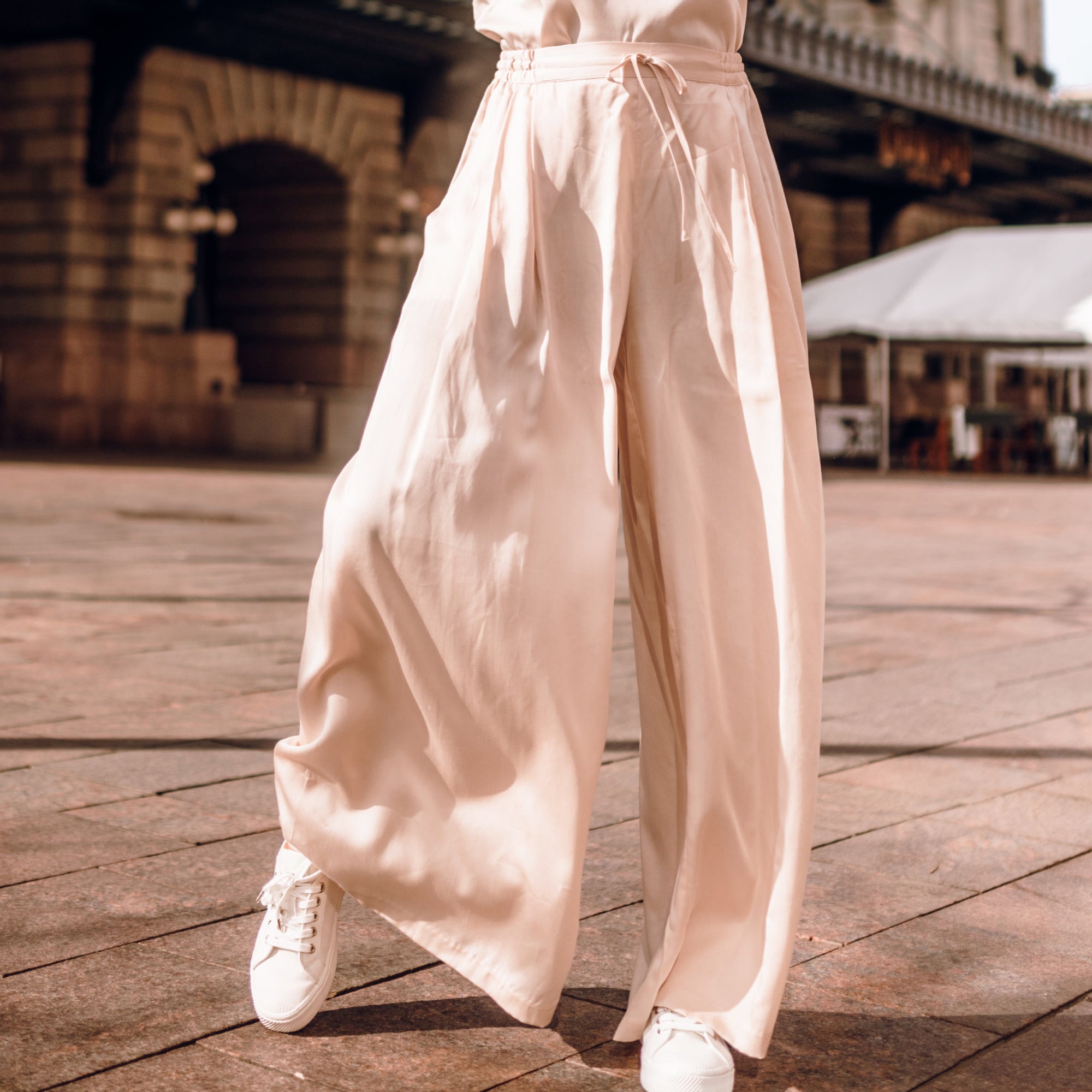 Oat | Signature Sateen Wide Leg Pant Made With 100% Organic Bamboo #Color_oat