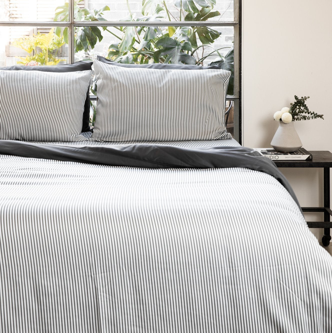 Slate Stripes | Signature Sateen Fitted Sheet Made with 100% Organic Bamboo #Color_slatestripes